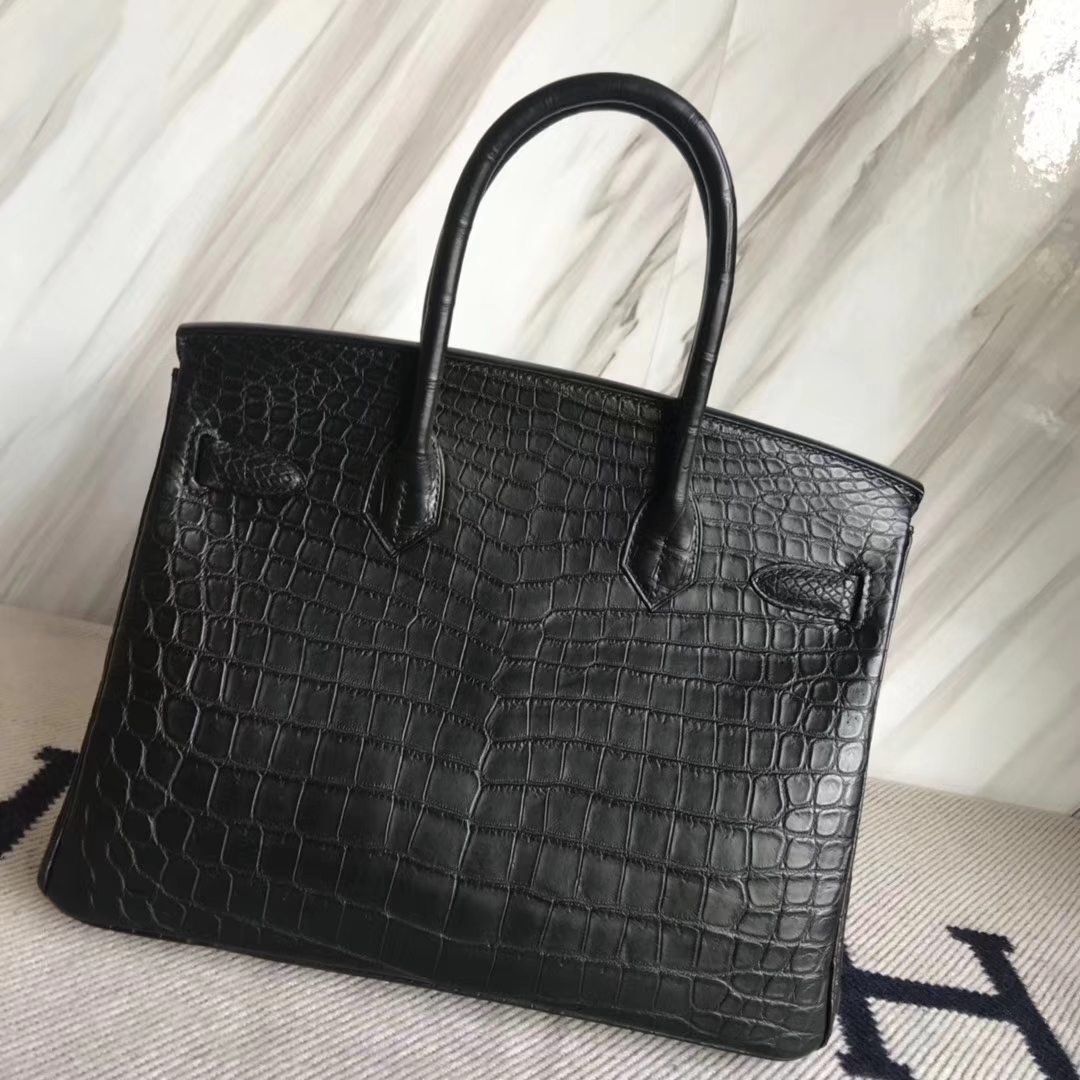 エルメスバーキンバッグエルメストップマットクロコダイルレザープラチナバッグBirkin30CMゴールドバックル