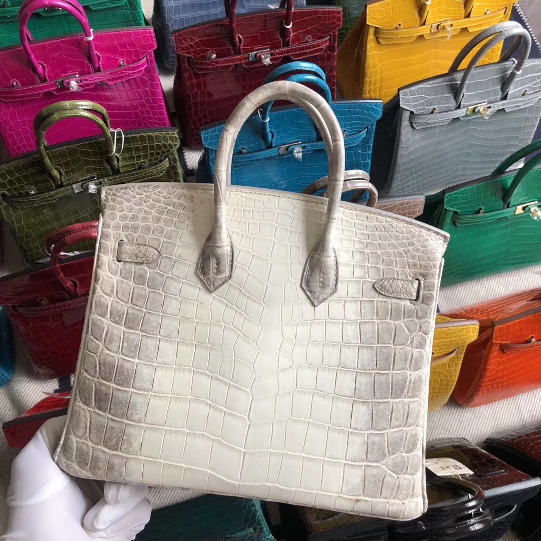 スポットエルメスBirkin25CMエルメス輸入ヒマラヤクロコダイルレザープラチナバッグシルバーバックル