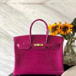 バーキン展示｜エルメスバーキンバッグエルメスJ5アラビアンナイトピンクパープルシャイニークロコダイルレザープラチナバッグ35CMゴールドバックル