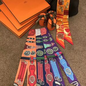 財布・小物展示｜ハイエンドレディースシルクスカーフエルメス100％シルクTiwllyスモールリボンバッグリボン86 * 5cm