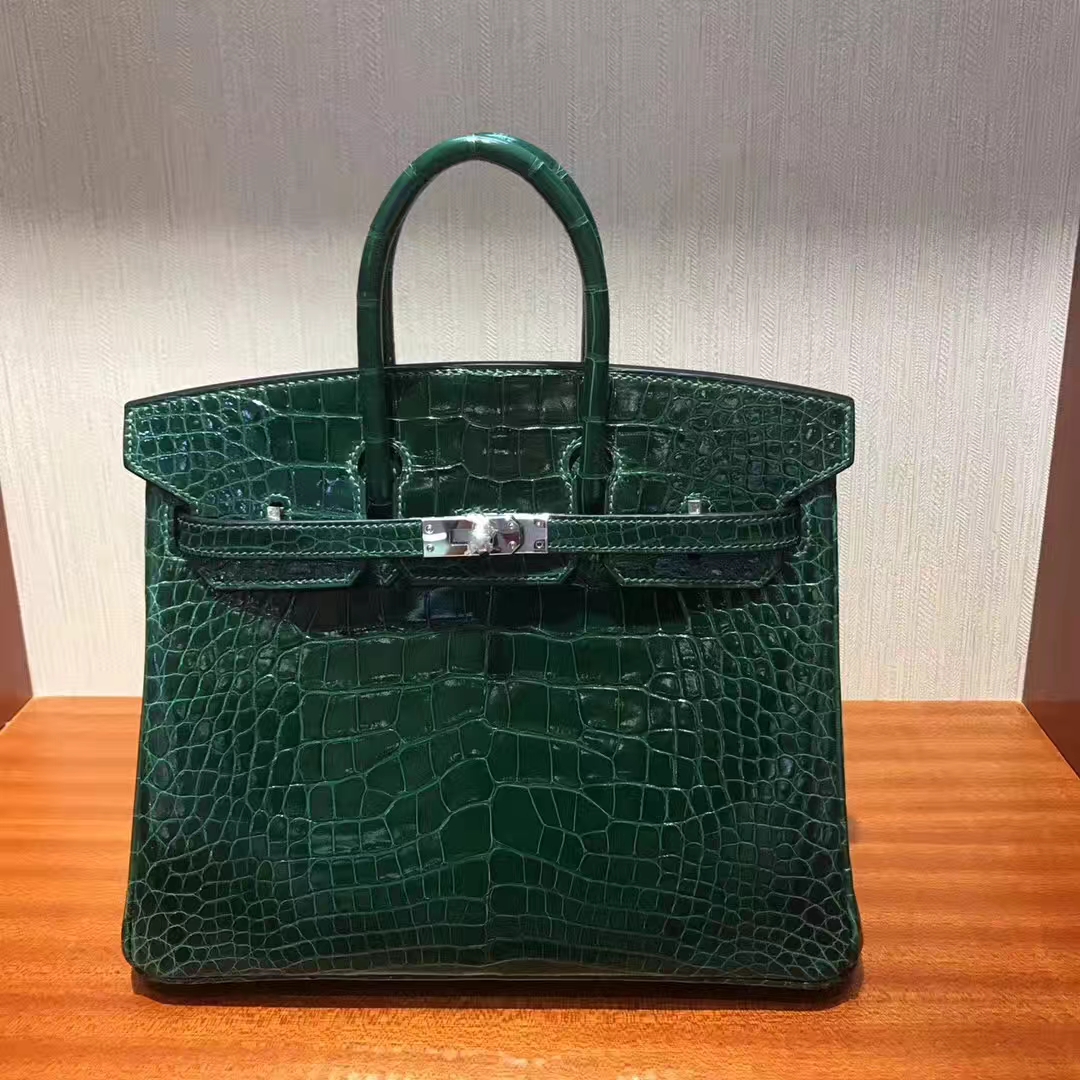 エルメスバッグ公式サイトエルメスシャイニースクエアクロコダイルレザープラチナバッグBirkin25CMCK67エメラルド