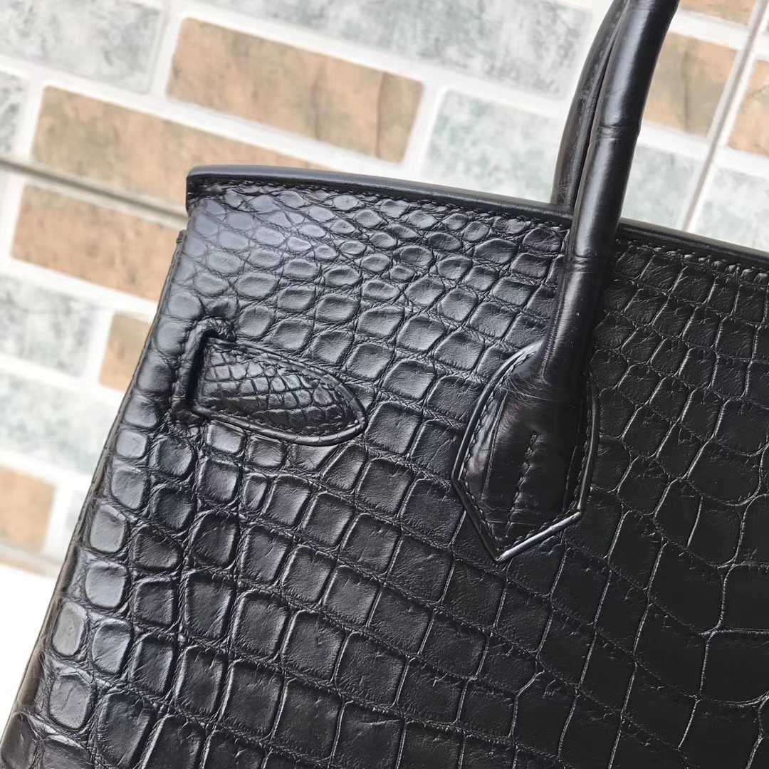 エルメスバーキンバッグエルメス輸入マットクロコダイルレザーBirkin30プラチナバッグCK89ブラックゴールドバックル