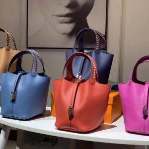 ピコタン展示｜エルメスピコチンバッグハンドヘルドエルメスビッグレッドエプソムカーフスキンバスケットバッグシルバーバックル