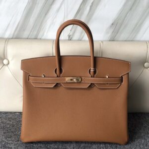 バーキン展示｜トップハンドステッチエルメスプラチナバッグエルメスオリジナルパームグレイン牛革Birkin35CMCK37ゴールデンブラウンゴールドバックル