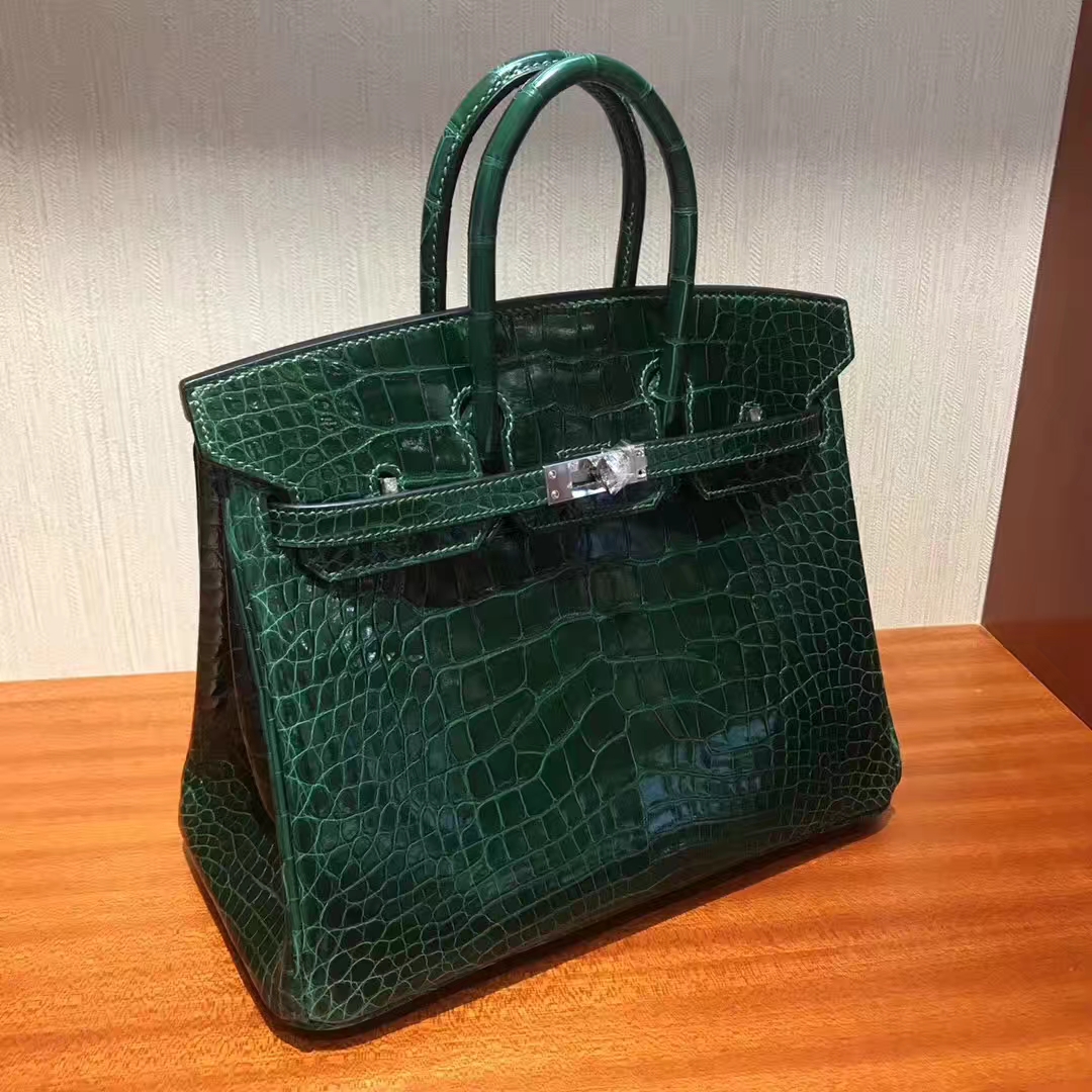 エルメスバッグ公式サイトエルメスシャイニースクエアクロコダイルレザープラチナバッグBirkin25CMCK67エメラルド