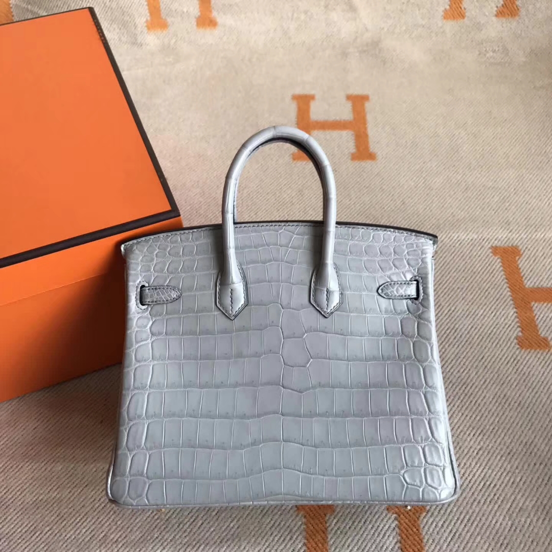 エルメスバッグソースエルメスプラチナバッグギャラクシーグレーマットクロコダイルレザーBirkin25CMゴールドバックル