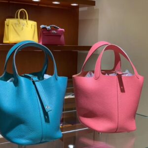 ピコタン展示|エルメスベジタブルバスケットバッグエルメスイズミールブルー、リップスティックパウダーオリジナルクレマンスレザーピコチンレディースバッグシルバーバックル