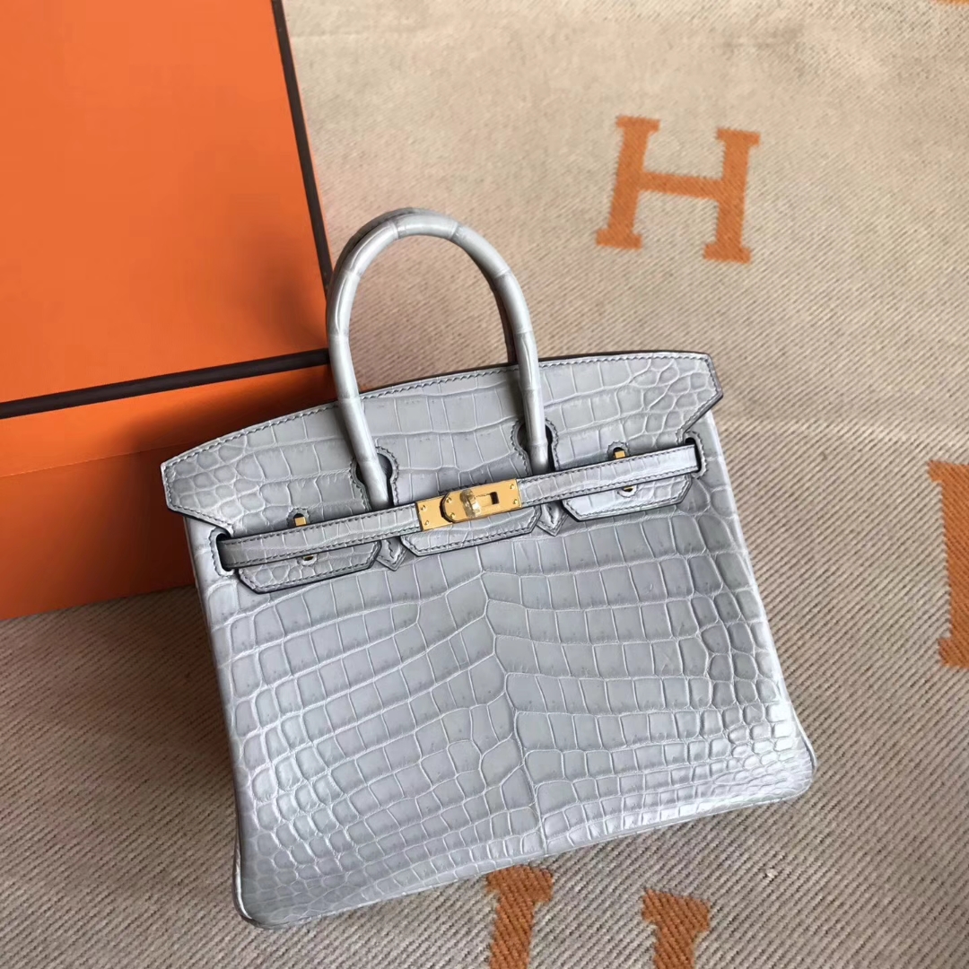 エルメスバッグソースエルメスプラチナバッグギャラクシーグレーマットクロコダイルレザーBirkin25CMゴールドバックル