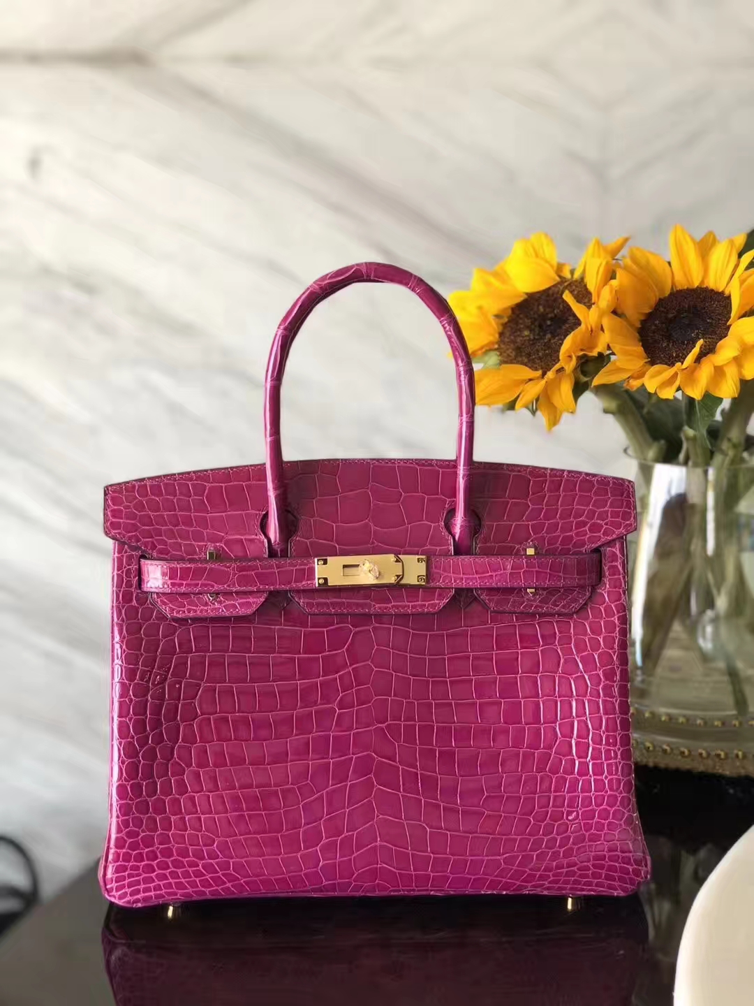 エルメスエルメスバーキンバッグJ5アラビアンナイトピンクパープルブライトクロコダイルレザーBirkin30CMゴールドバックル