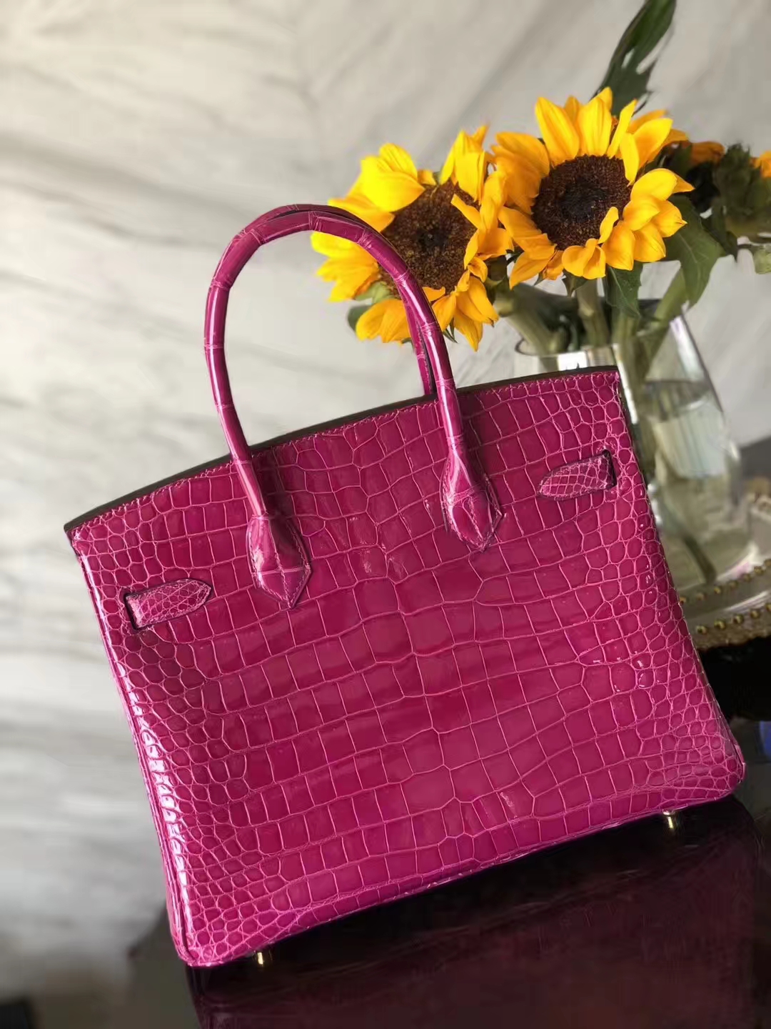 エルメスエルメスバーキンバッグJ5アラビアンナイトピンクパープルブライトクロコダイルレザーBirkin30CMゴールドバックル