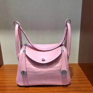 リンディ展示｜エルメスリンディ26CMエルメス5Pチェリーブロッサムパウダーマットクロコダイルレザーリンディバッグワンショルダーウィメンズバッグシルバーバックル