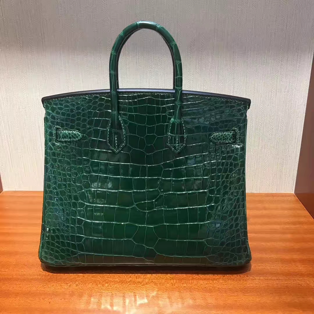 エルメスバッグ公式サイトエルメスシャイニースクエアクロコダイルレザープラチナバッグBirkin25CMCK67エメラルド