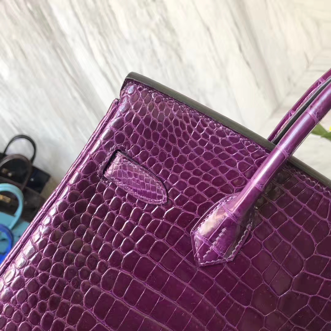 エルメスバーキンバッグエルメスオリジナルクロコダイルレザー9GクリスタルパープルプラチナバッグBirkin30CMゴールドバックル