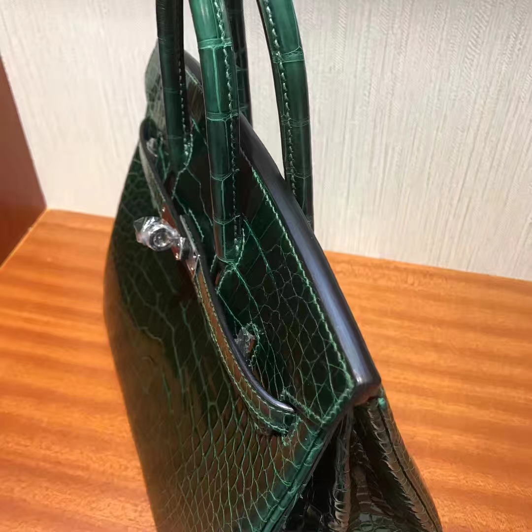 エルメスバッグ公式サイトエルメスシャイニースクエアクロコダイルレザープラチナバッグBirkin25CMCK67エメラルド