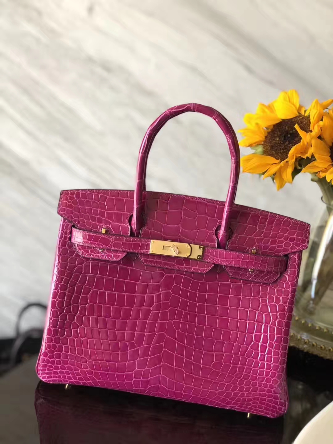 エルメスエルメスバーキンバッグJ5アラビアンナイトピンクパープルブライトクロコダイルレザーBirkin30CMゴールドバックル