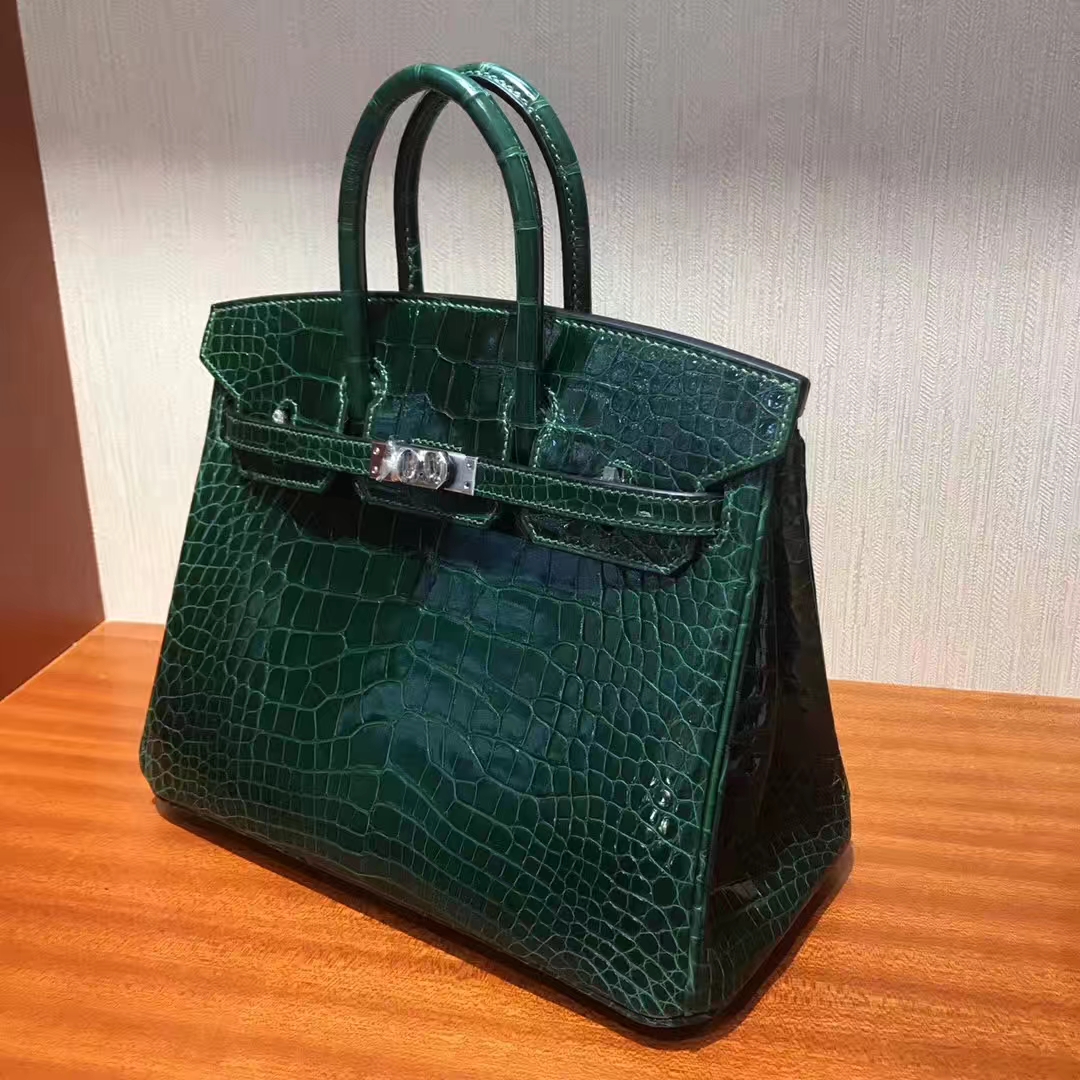 エルメスバッグ公式サイトエルメスシャイニースクエアクロコダイルレザープラチナバッグBirkin25CMCK67エメラルド