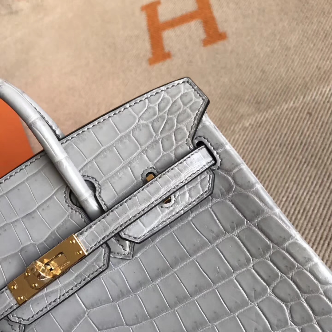 エルメスバッグソースエルメスプラチナバッグギャラクシーグレーマットクロコダイルレザーBirkin25CMゴールドバックル