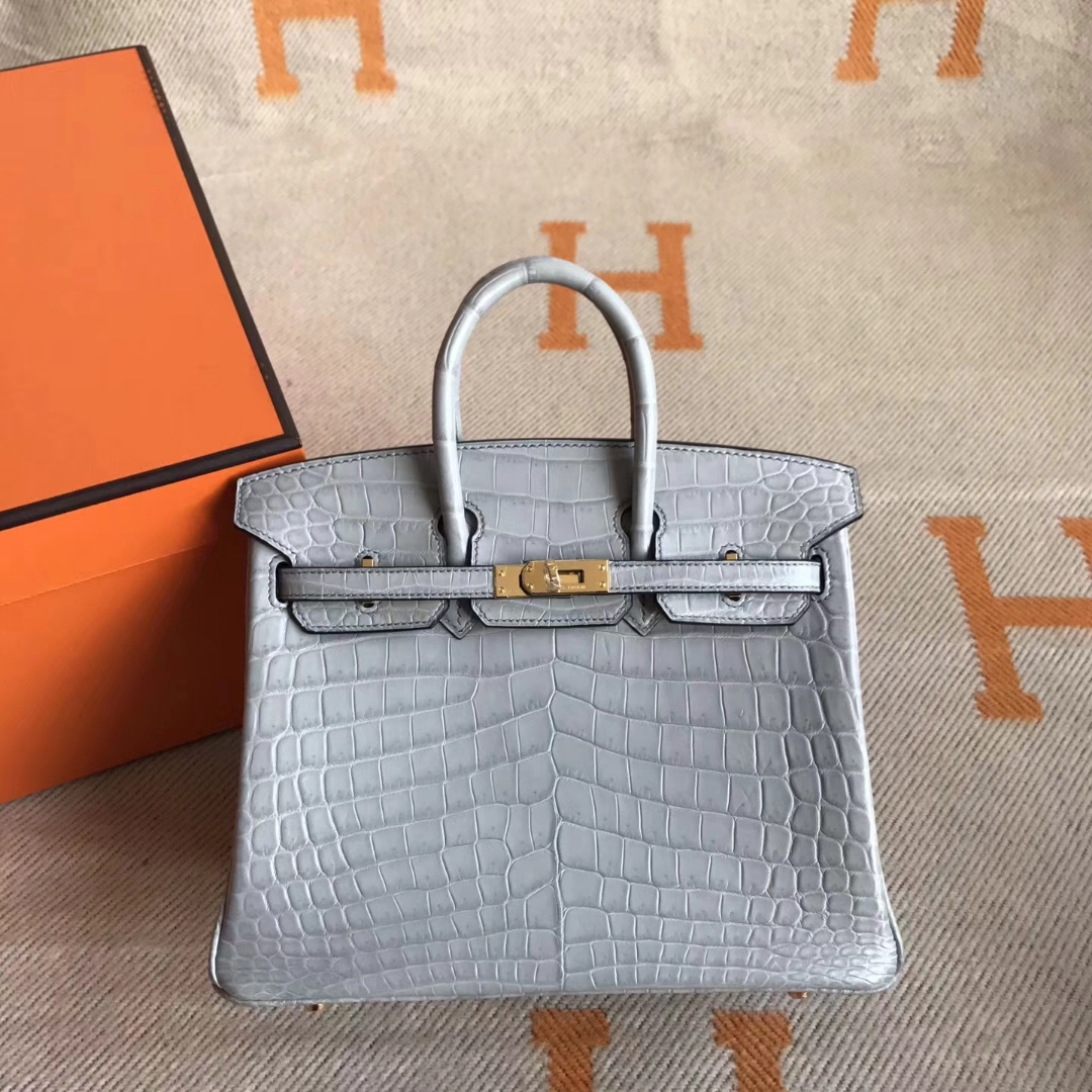 エルメスバッグソースエルメスプラチナバッグギャラクシーグレーマットクロコダイルレザーBirkin25CMゴールドバックル