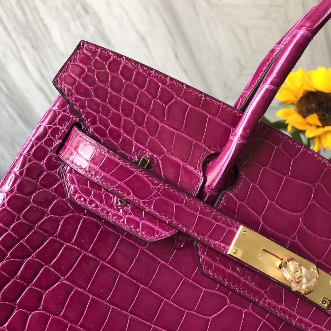 エルメスエルメスバーキンバッグJ5アラビアンナイトピンクパープルブライトクロコダイルレザーBirkin30CMゴールドバックル