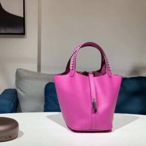 ピコタン展示|エルメスピコチンレディースバッグエルメスウーブンハンドルベジタブルバスケットバッグエプソムレザーJ5アラビアンナイトピンクパープルシルバーバックル