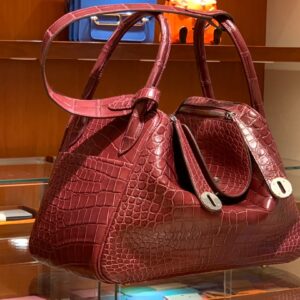 リンディ展示｜エルメスリンディ30CMエルメスブルゴーニュオリジナルマットクロコダイルレザーリンディバッグシルバーバックル