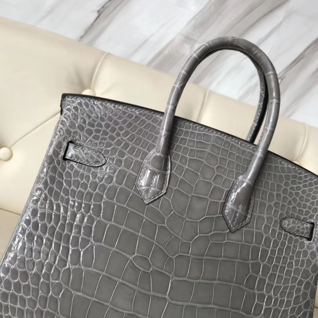 エルメスバッグ公式サイトエルメスBirkin25CM輸入トップシャイニークロコダイルレザープラチナバッグM8パリグレーシルバーバックル