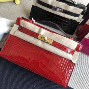 ミニケリー展示｜エルメスMinikelly22CMCK95フェラーリレッドシャイニークロコダイルレザーミニケリーバッグゴールドバックル
