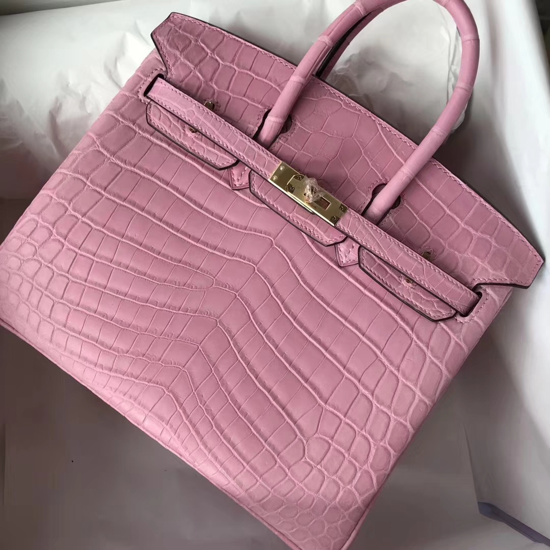 エルメスバーキンバッグエルメス5PチェリーブロッサムパウダートップマットクロコダイルレザープラチナバッグBirkin25CMゴールドバックル