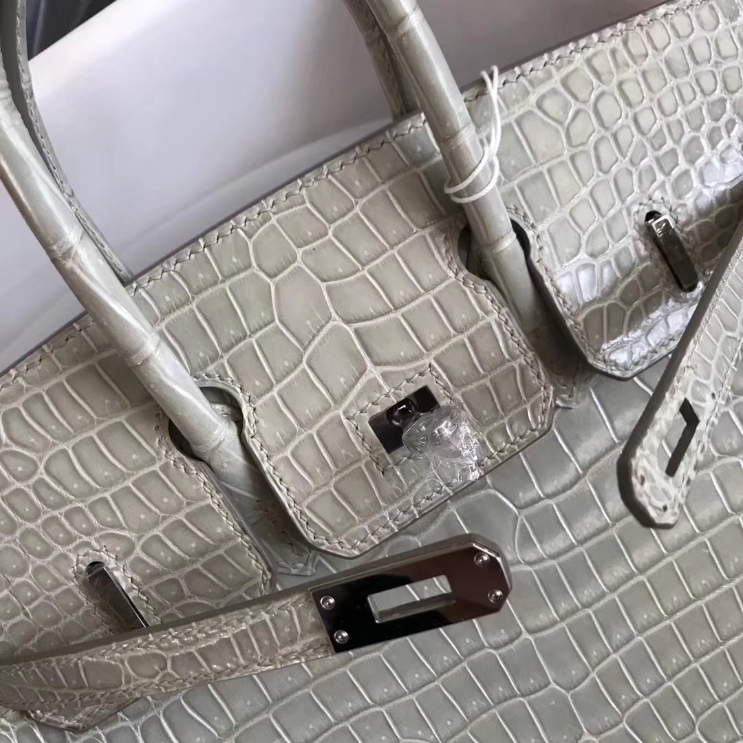 エルメスバッグ公式サイトエルメスパールグレーシャイニークロコダイルレザープラチナバッグBirkin25CMシルバーバックル