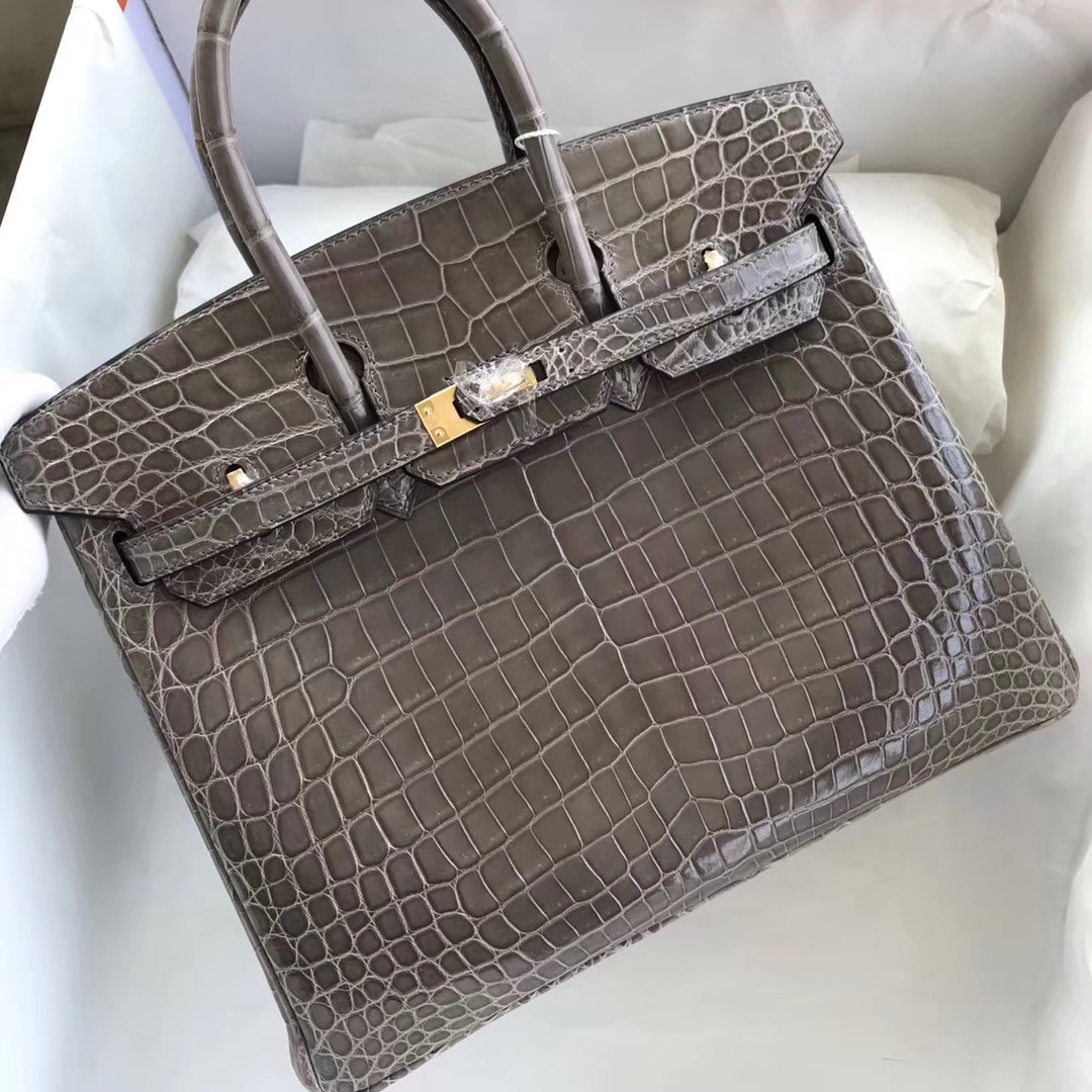 スポットエルメスバッグ公式サイトエルメスCK81タートルドーブグレー光沢クロコダイルレザーBirkin25プラチナバッグゴールドバックル