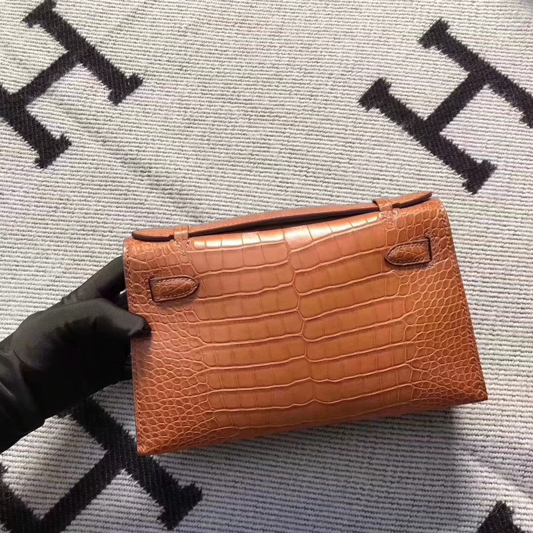 エルメスバッグ公式サイトエルメスゴールデンブラウンマットスクエアクロコダイルレザーミニケリー2​​2cmミニケリーバッグ