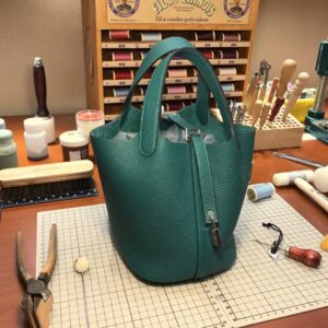 ピコタン展示｜Hermes Picotin18 / 22cmHermesZ6マラカイトグリーンクレマンスクラフト野菜バスケットシルバーバックル付き