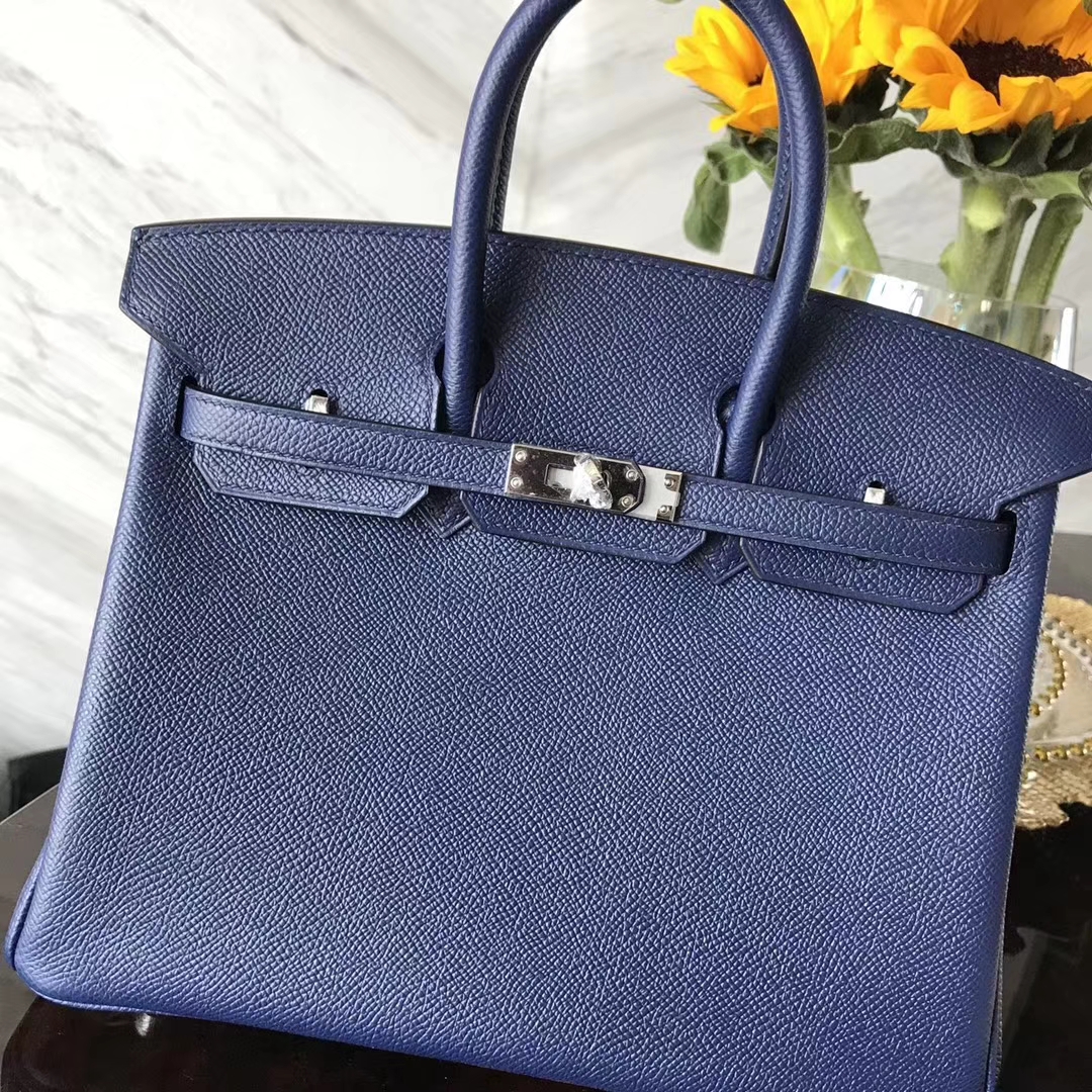 エルメスバッグ公式サイトエルメス73サファイアブルーオリジナルエプソムレザーBirkin25プラチナバッグシルバーバックル