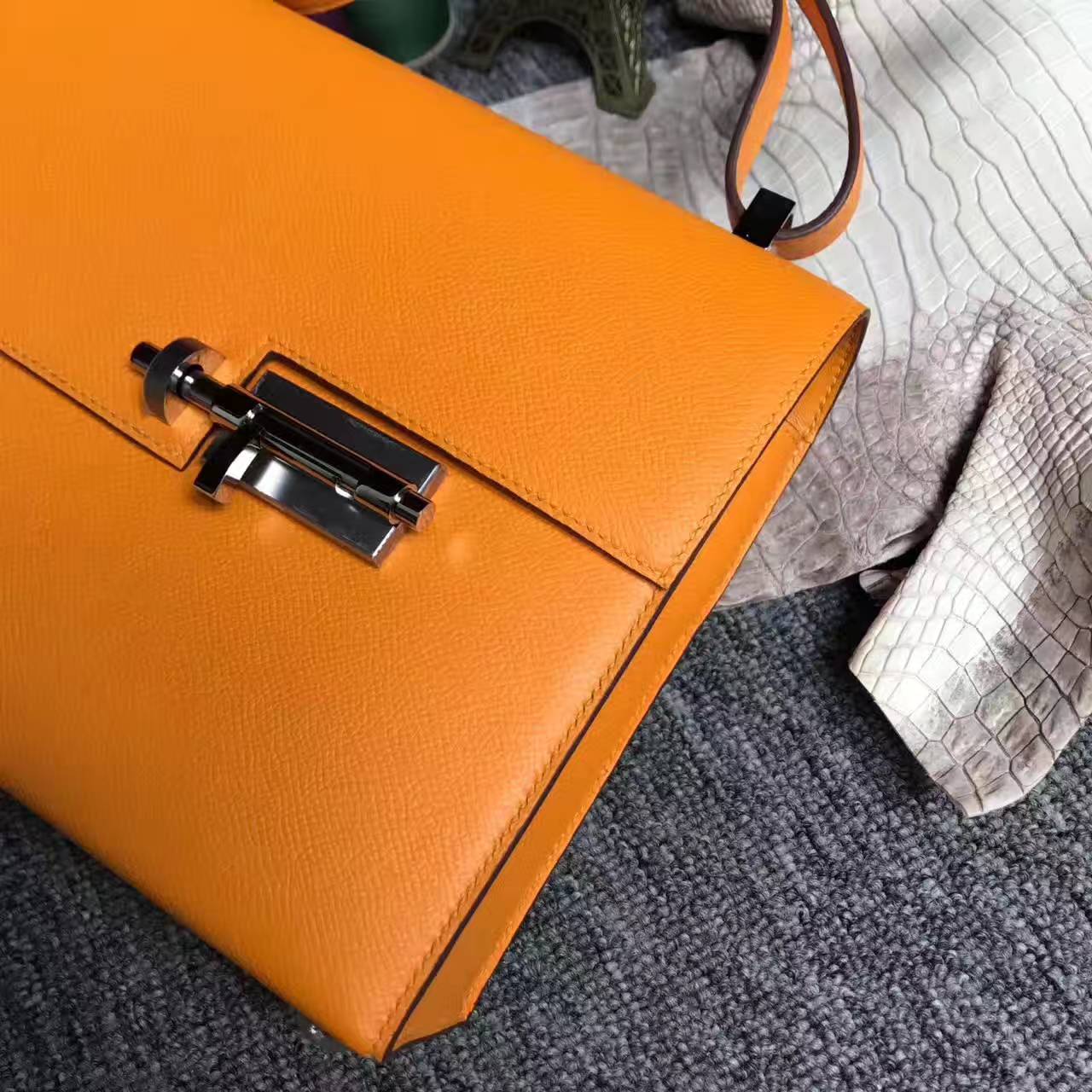エルメスニューレディースバッグエルメス9VサンイエローオリジナルファクトリーエプソムレザーVerrouマシンガンバッグ24cm