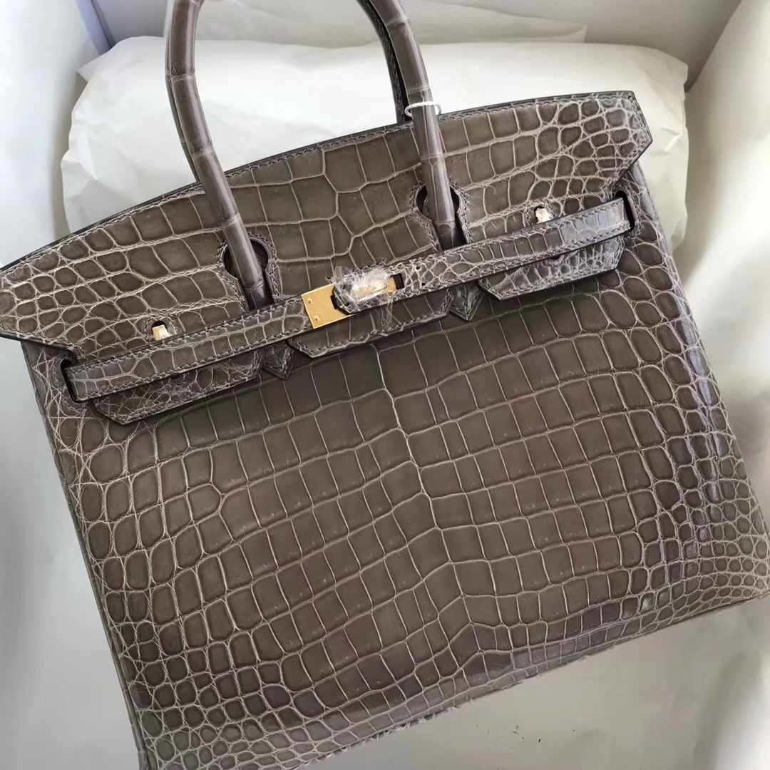 スポットエルメスバッグ公式サイトエルメスCK81タートルドーブグレー光沢クロコダイルレザーBirkin25プラチナバッグゴールドバックル