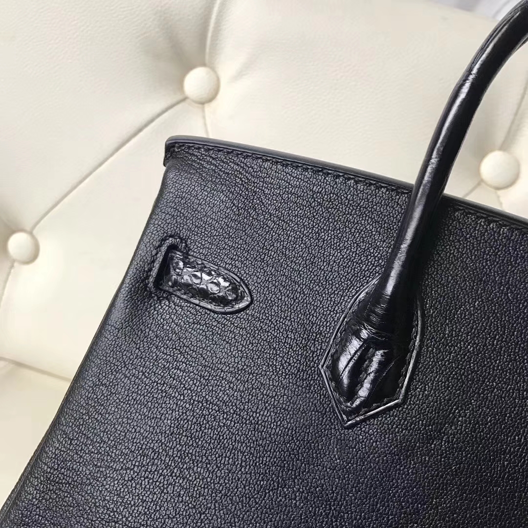 エルメスバッグ公式サイトエルメスブラックシャイニークロコダイルレザーと牛革プラチナバッグBirkin25CMローズゴールドバックル