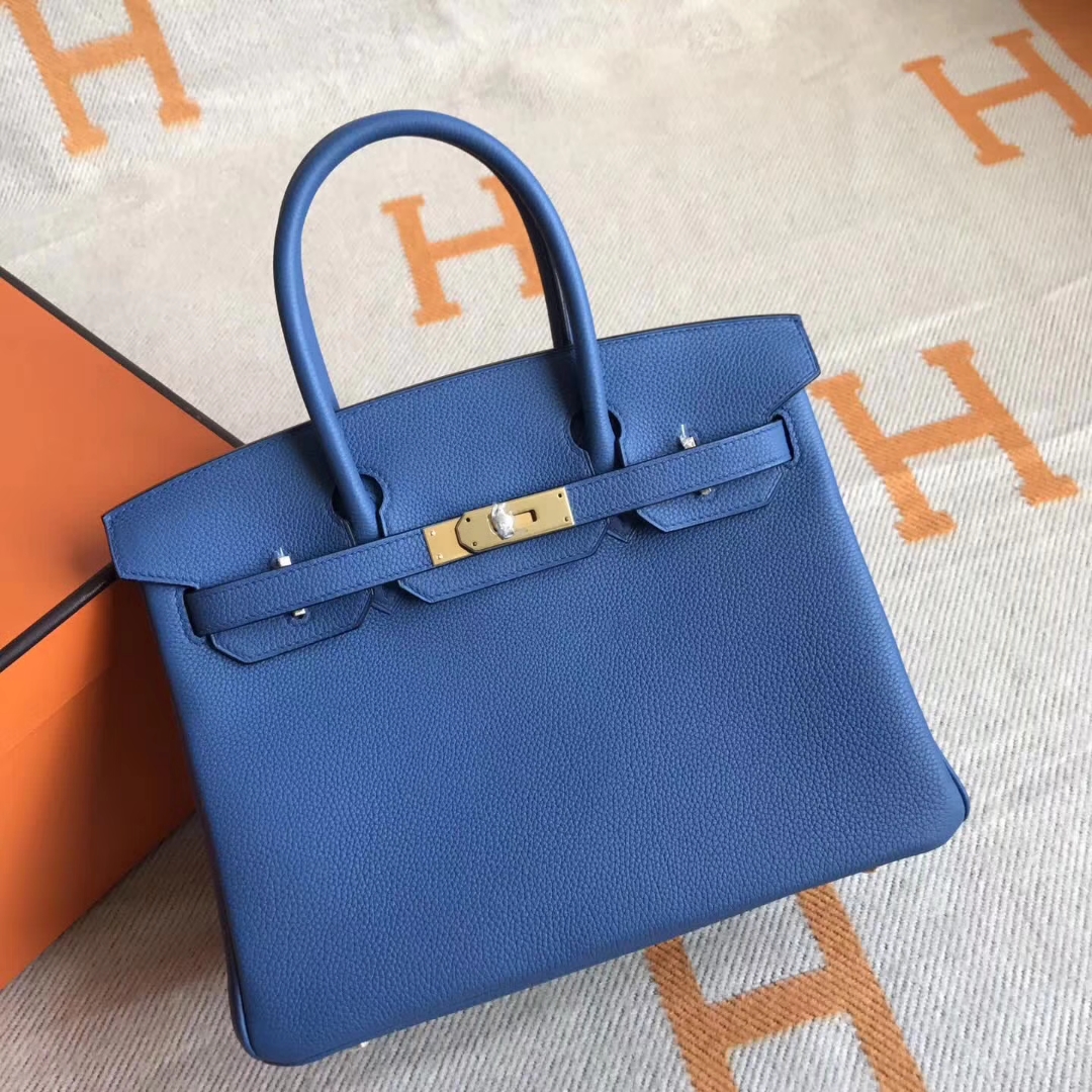 HermesBirkin30CMエルメス7Wイズミールブルートーゴカーフスキンプラチナバックル