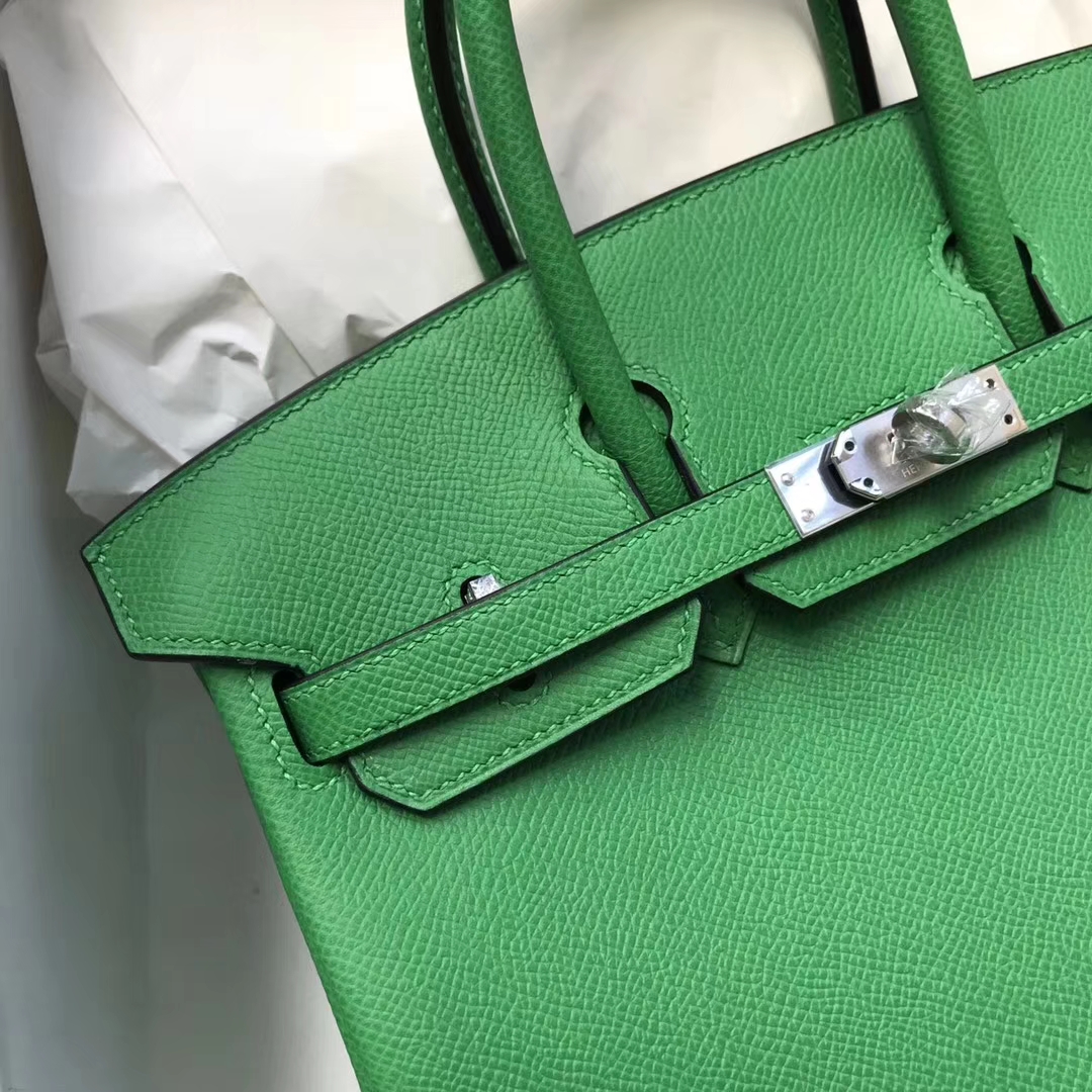 エルメスバーキンバッグエルメスオリジナルエプソムレザーバーキンバッグ25CM1Kバンブーグリーンシルバーバックル