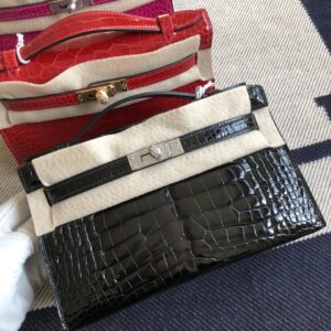 ミニケリー展示｜エルメスミニケリーバッグエルメスMinikelly22CMCK89ブラックシャイニークロコダイルレザーシルバーバックル