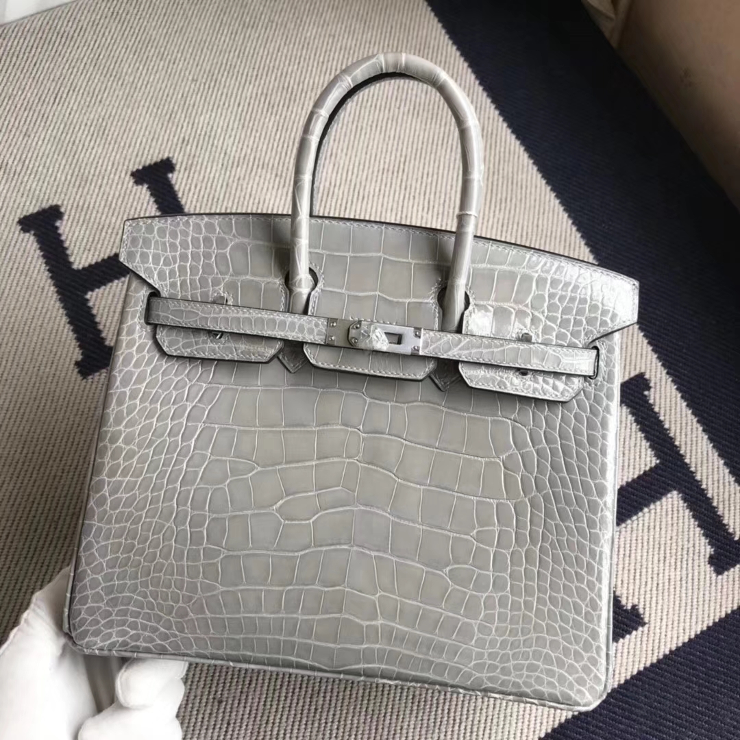 エルメスバッグ公式サイトエルメスBirkin25CM輸入トップシャイニークロコダイルレザープラチナバッグM8パリグレーシルバーバックル