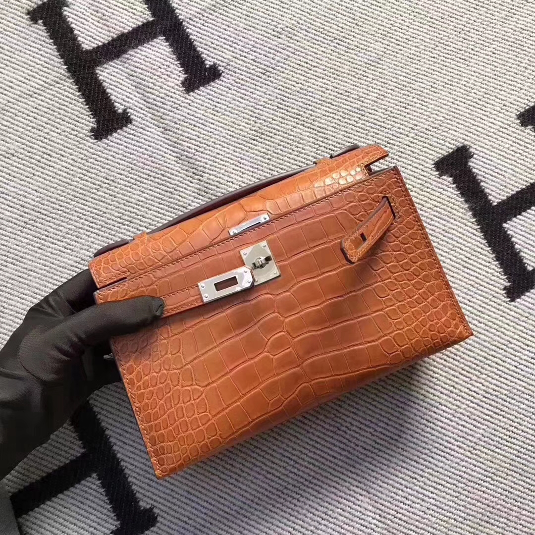 エルメスバッグ公式サイトエルメスゴールデンブラウンマットスクエアクロコダイルレザーミニケリー2​​2cmミニケリーバッグ