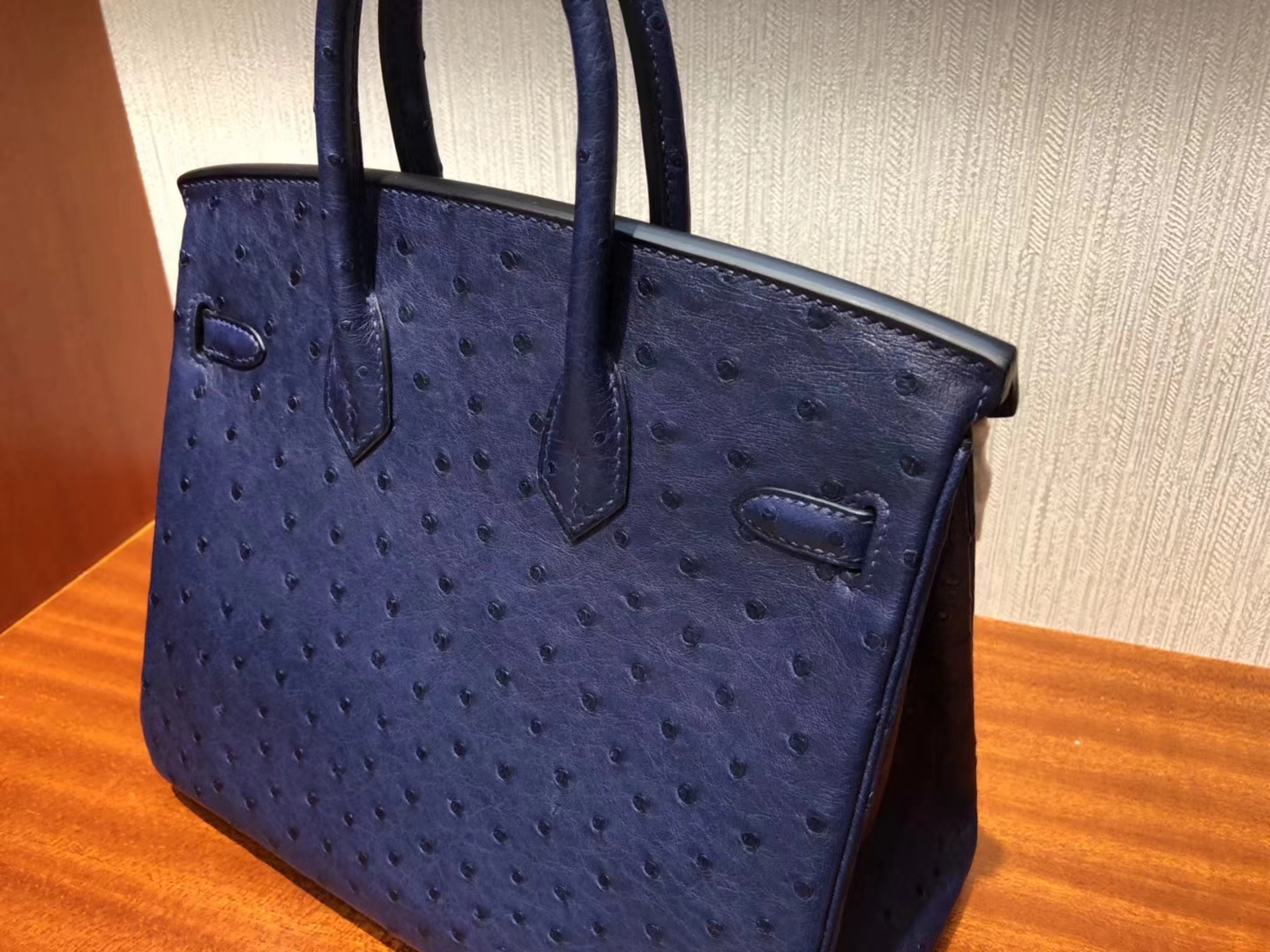 エルメスバーキンレディースバッグエルメス輸入オーストリッチレザープラチナバッグBirkin25CM7Kサファイアブルーシルバーバックル