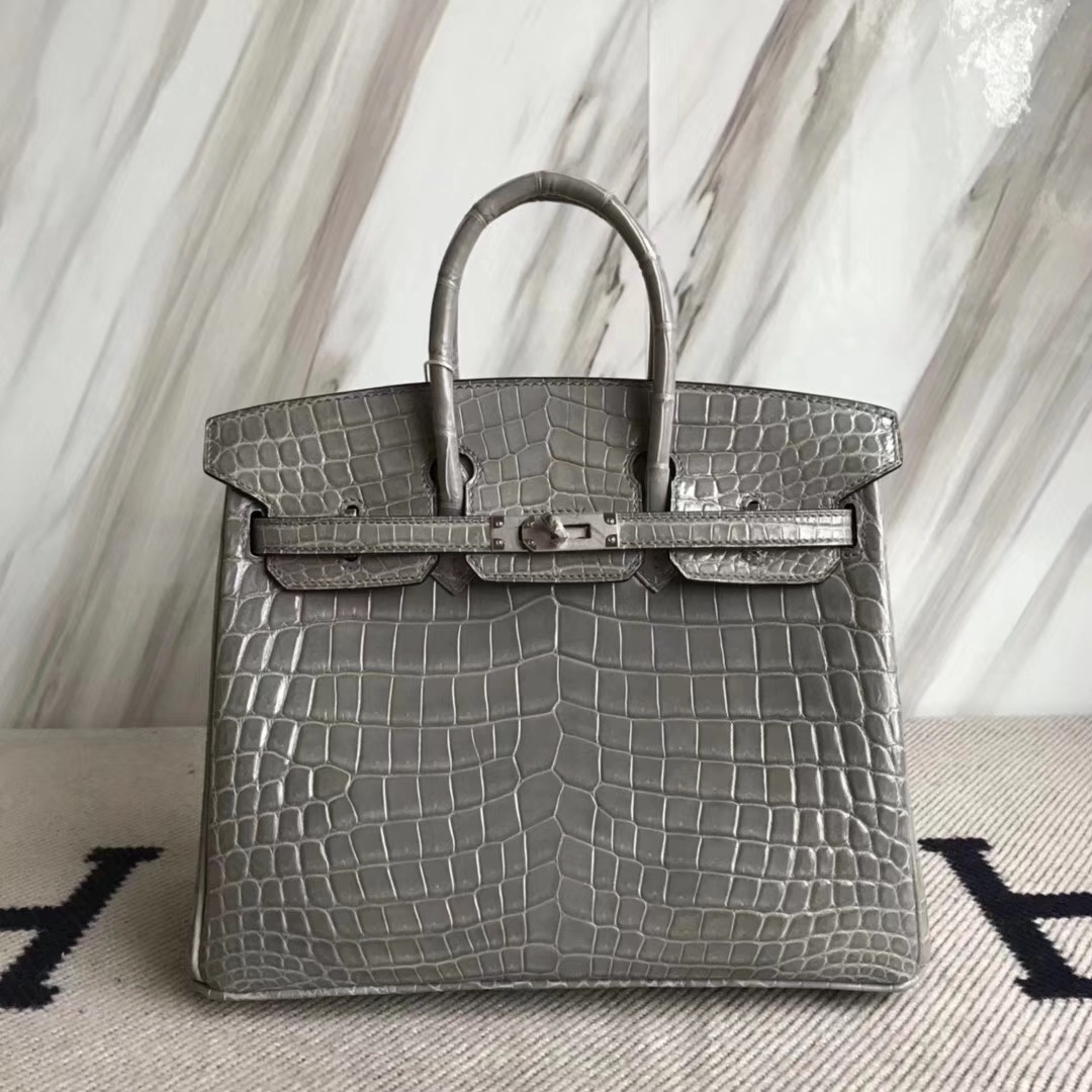 エルメスバッグ公式サイトエルメスプラチナバッグBirkin25CMパリグレーシャイニークロコダイルレザーシルバーバックル