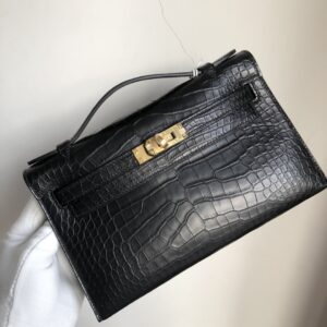 ミニケリー展示｜エルメスハンドバッグエルメスMinikelly22CMCK89ブラックマットクロコダイルレザーミニケリーバッグゴールドバックル