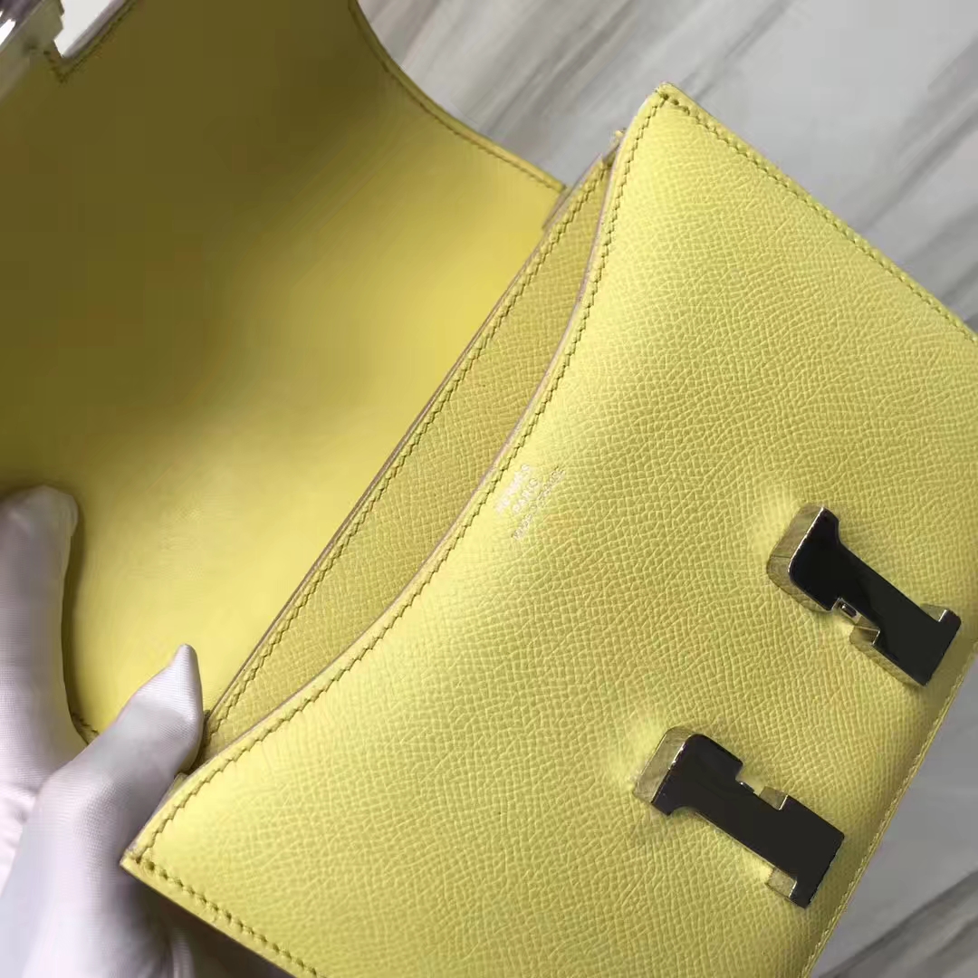 スポットエルメスバッグ公式サイトエルメスC9グースヨークエプソム牛革スチュワーデスバッグConstance18CMシルバーバックル