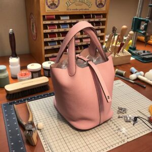 ピコタン展示｜エルメスピコチンバッグエルメスオリジナルクレマンスレザー3Qミルクシェイクパウダーバケットバッグ18/22cmシルバーバックル