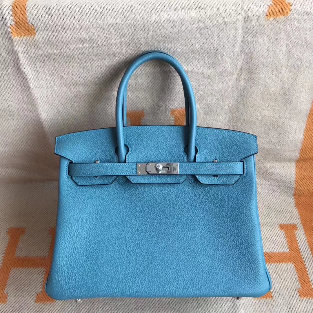 エルメスバッグ公式サイトエルメス7BターコイズブルートーゴカーフレザーBirkin30プラチナバッグシルバーバックル