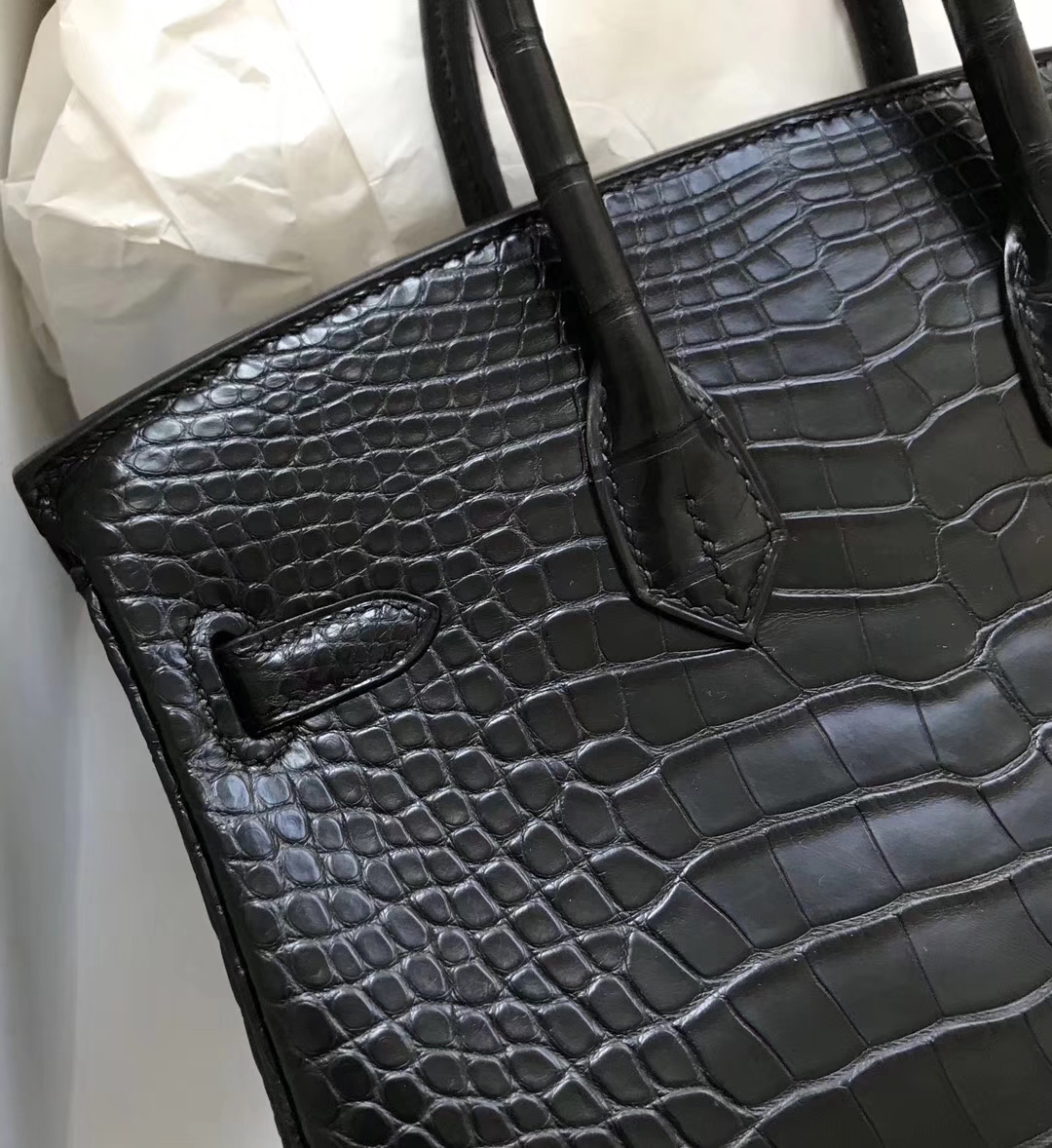 スポットエルメスバーキンバッグエルメスマットクロコダイルレザープラチナバッグBirkin25CMck89ブラックゴールドバックル