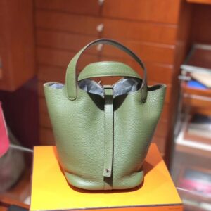 ピコタン展示|エルメスベジタブルバスケットバッグエルメスピコチン18/22cmV6ジャングルグリーンオリジナルクレマンスレザーシルバーバックル