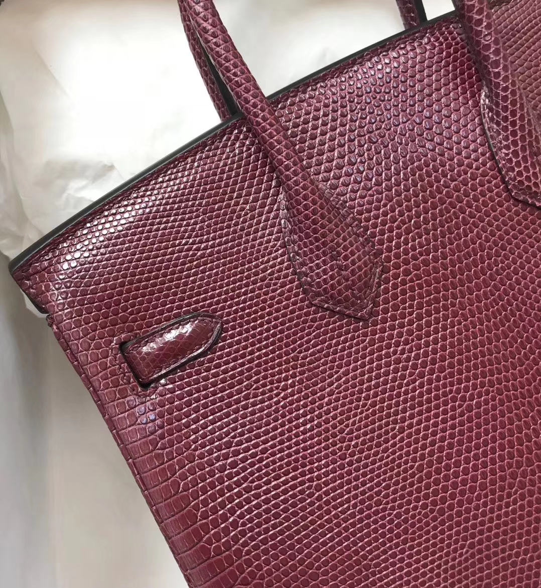 エルメスバーキンバッグエルメスシャイニートカゲスキンプラチナバッグBirkin25CMCK57ボルドーレッドゴールドバックル